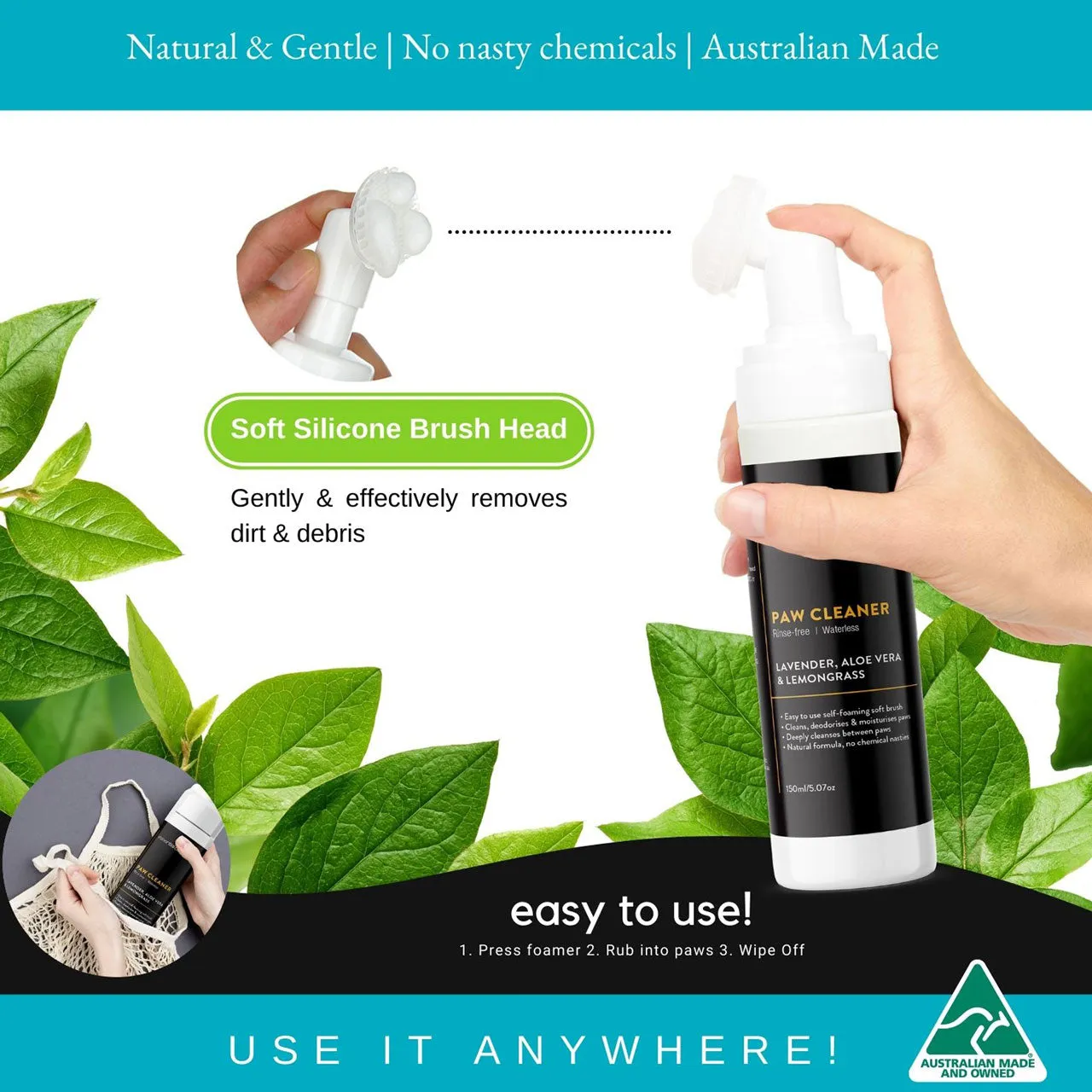 Essential Dog  Rinse Free Natural Paw Cleaner - Aloe, Lemongrass & Lavender