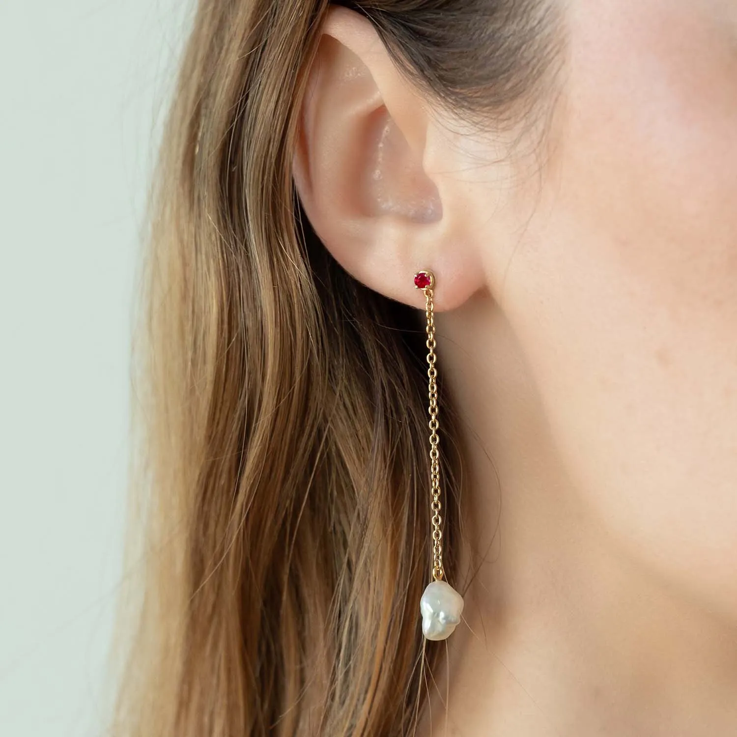 Floating Pearl and Ruby Drop Earrings