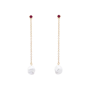 Floating Pearl and Ruby Drop Earrings