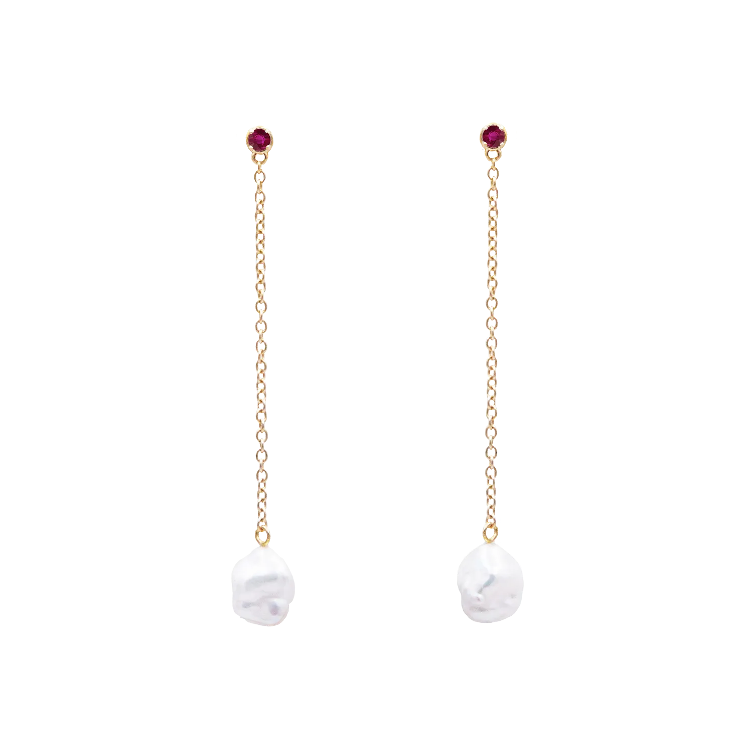 Floating Pearl and Ruby Drop Earrings