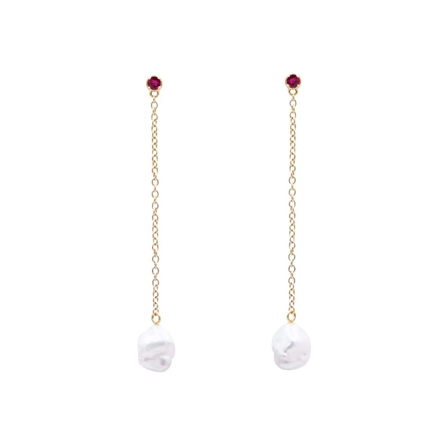 Floating Pearl and Ruby Drop Earrings