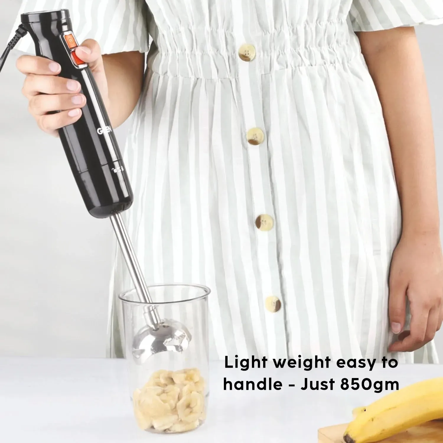 Glen SA4063HBBL Electric Turbo Hand Blender Black 350W with Stainless Steel Arm - Black