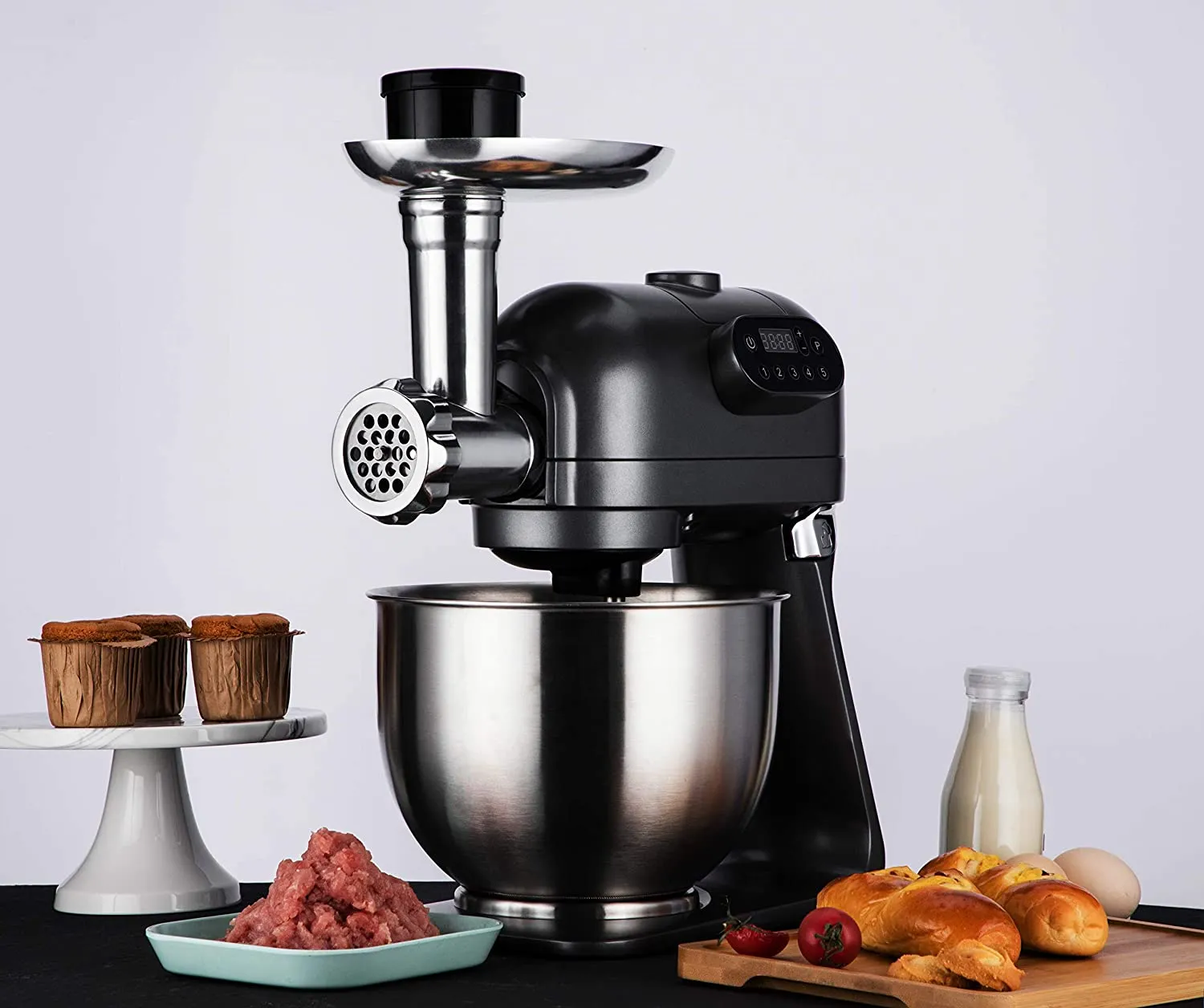 Hafele Klara Highline with 5.5L Mixing Bowl, 3 Mixing Attachments Grey