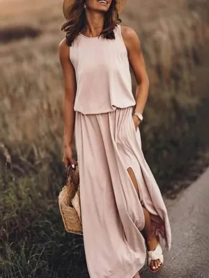LuxeFlow Elegant Sleeveless Maxi Dress for Summer